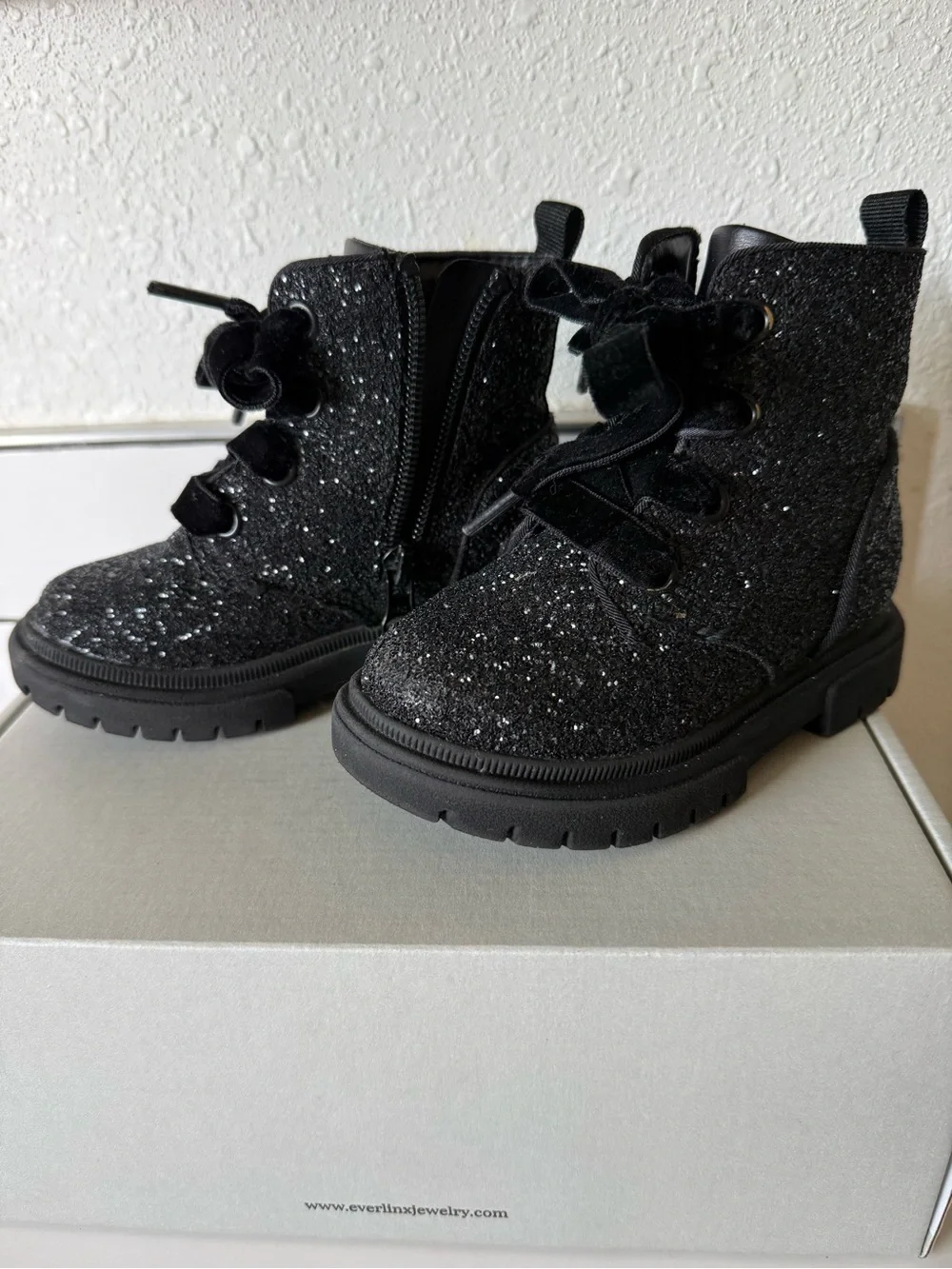 Cat & Jack Black Glitter Lace-Up Ankle Boots for Kids